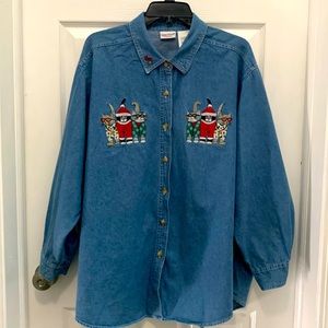 Woman’s Bobbie Brooks Denim Long sleeve embroidered“ Cats in pajamas” shirt